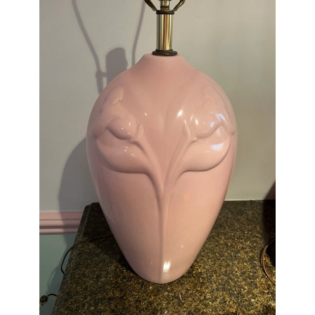 1980 Large Pink Orchid Ceramic Lamp For Sale - Image 4 of 7