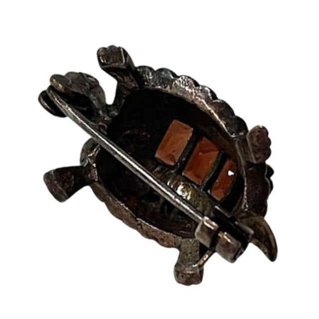 1970s Sterling Silver Marcasite and Baguette Garnet Turtle Brooch For Sale - Image 4 of 6