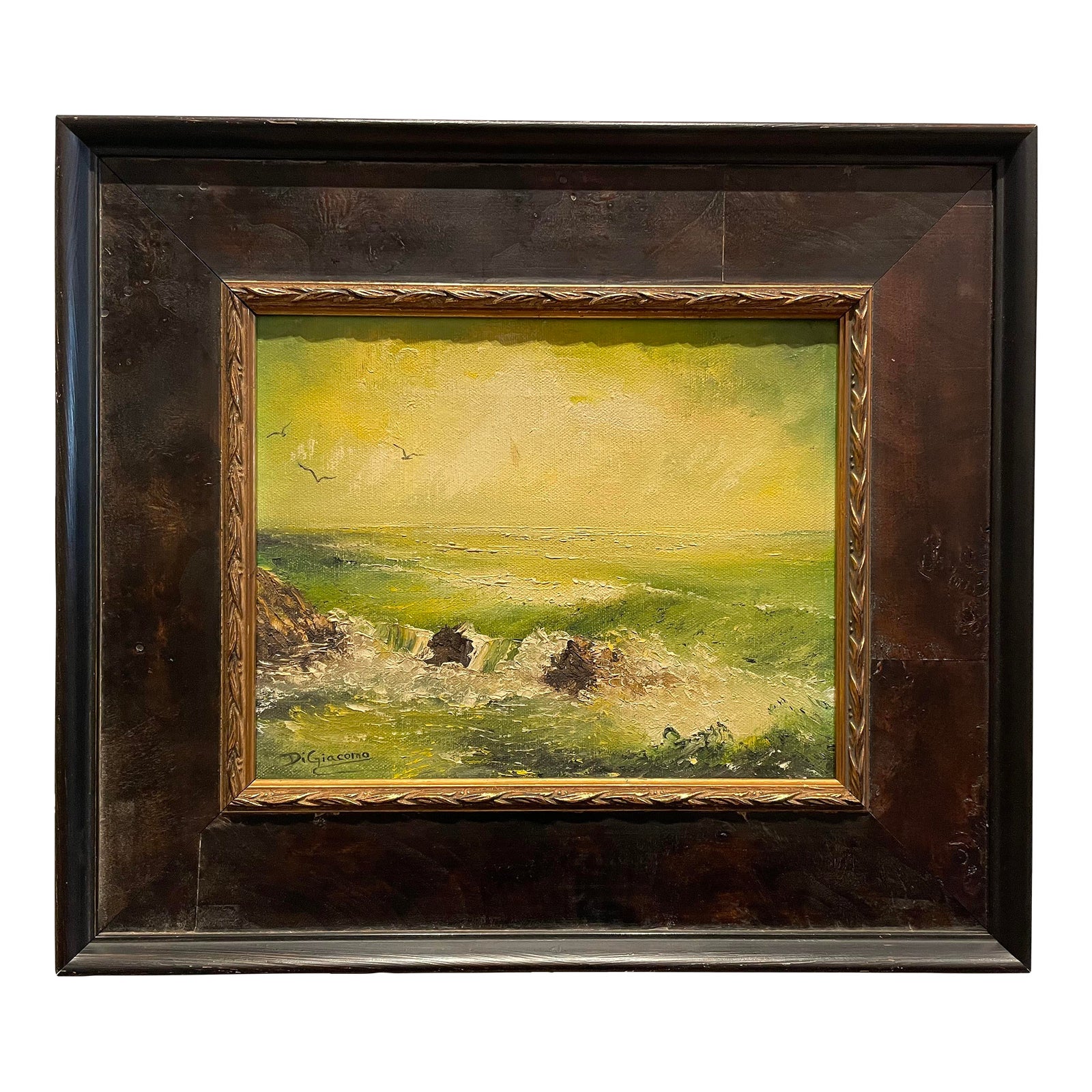 Vintage Coastal Scene Original Oil Painting by Kathy DiGiacomo | Chairish