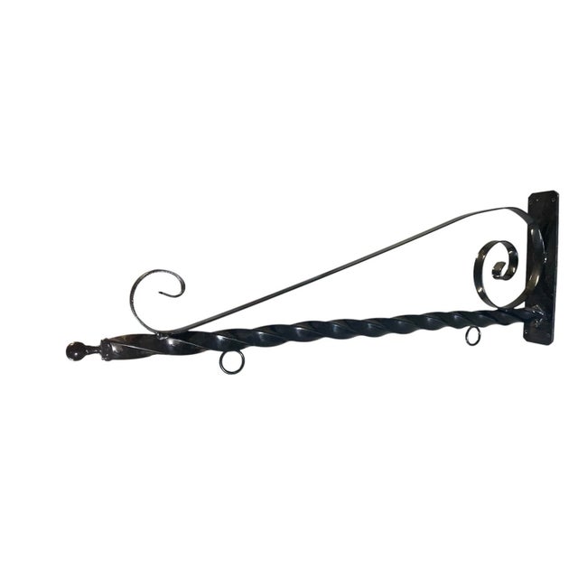 English Vintage Wrought Iron Twisted Barber Pole Style Hanging Sign Holder For Sale - Image 3 of 11
