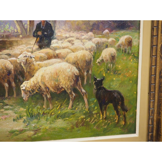 19th Century French Pastoral Oil Painting, the Shepherd and His Flock by Derians For Sale - Image 18 of 18