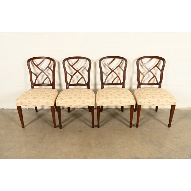 English Kindel Furniture Style Federal Carved Mahogany Dining Chairs, Set of Four For Sale - Image 3 of 13