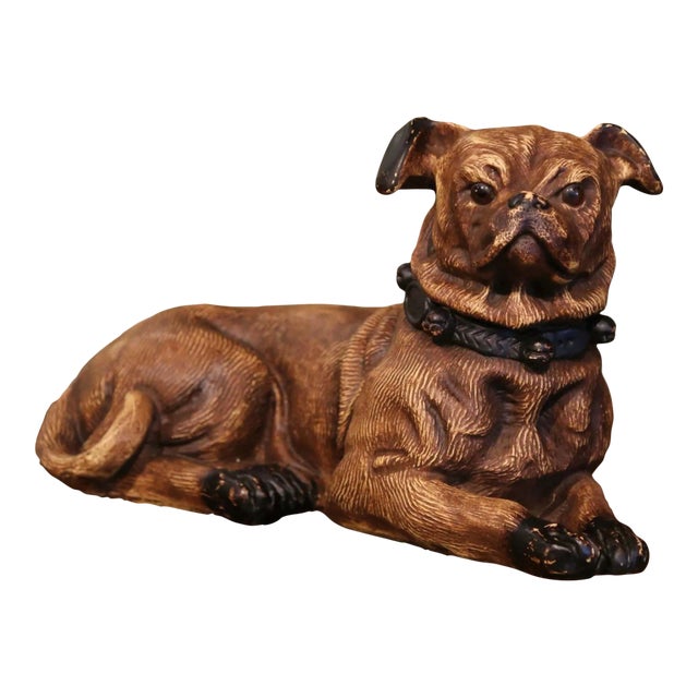 Mid-Century French Terracotta Dog Sculpture With Glass Eyes For Sale