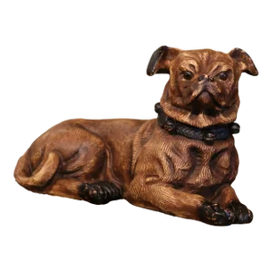 Mid-Century French Terracotta Dog Sculpture With Glass Eyes