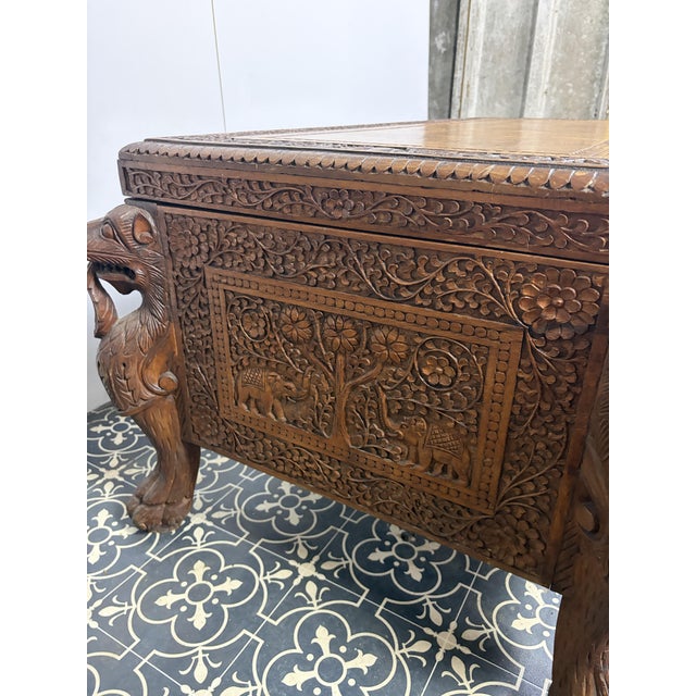 Antique Hand-Carved Indian Exotic Hardwood Dowry Chest, 1890s For Sale - Image 15 of 18
