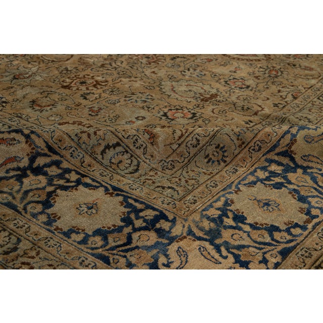 Handmade Allover Floral Antique Persian Mashad Brown Wool Rug From the 1890s For Sale - Image 9 of 10