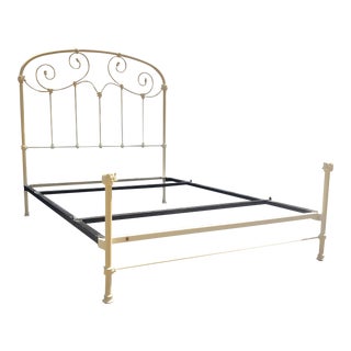 Early 20th Century Enamel Painted Metal Queen Size Bed For Sale