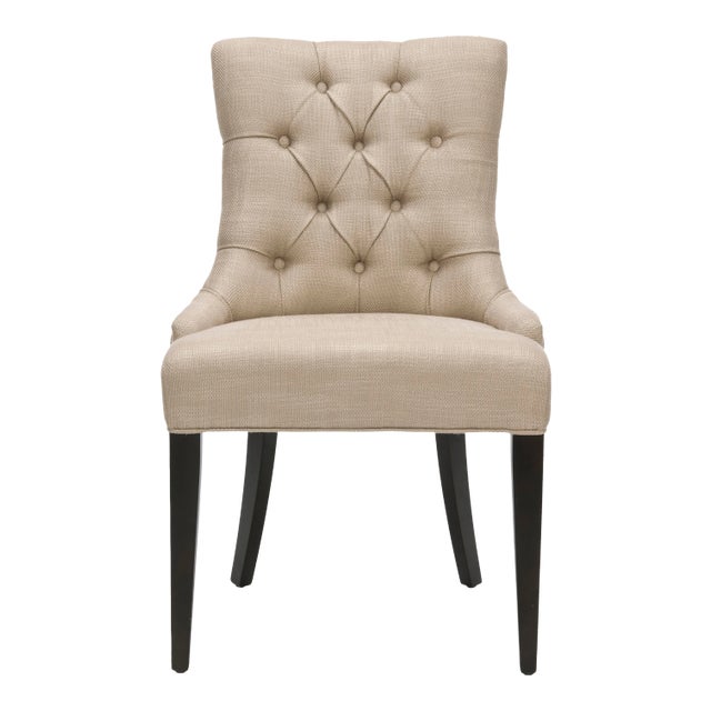 19''H Linen Tufted Chair in Nickel nailheads in Antique Gold & Espresso For Sale
