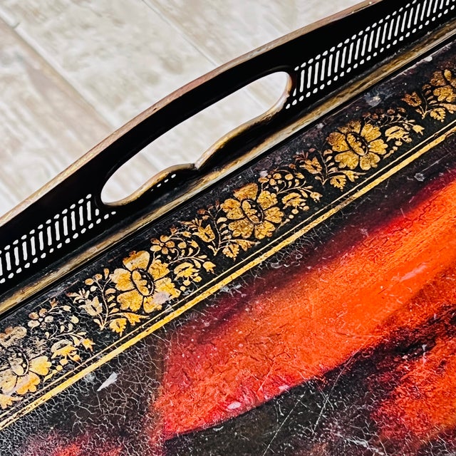 Wood 19th Century Octagonal Tole Tray Table with The Family of Darius Before Alexander the Great For Sale - Image 7 of 11