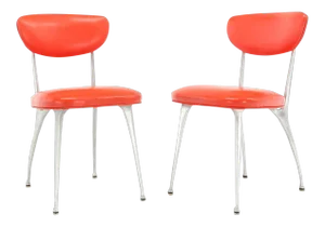 Vintage Mid Century Red Vinyl Upholstery Cast Aluminum Sculptural Chairs a Pair