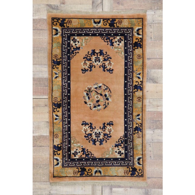 Orange Antique Chinese Peking Rug - 03'00 X 05'01 For Sale - Image 8 of 9