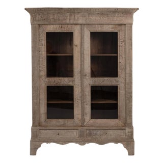 1880s French Provincial Oak Vitrine With Glass Doors For Sale