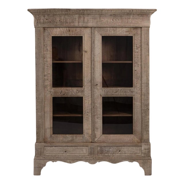 1880s French Provincial Oak Vitrine With Glass Doors For Sale