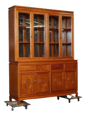 Large Vintage Oriental Chinese Carved Hardwood Bookcase Display Cabinet