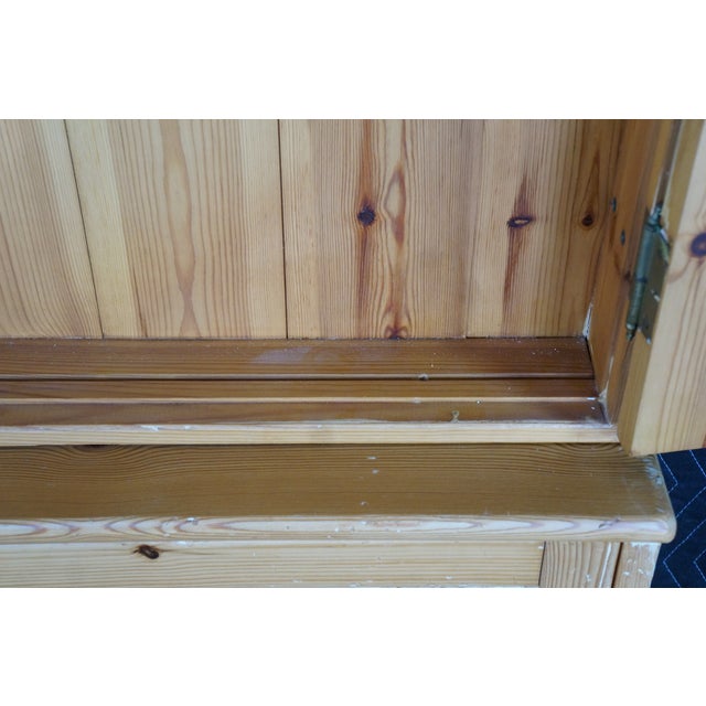 Late 20th Century Rare English Knotty Pine Shallow Glazed Glass China Display Cabinet Cupboard 95" For Sale - Image 13 of 18