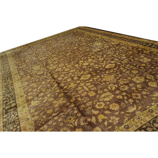 1900 - 1909 Notable Brown Color With Pretty Floral Design Antique Indian Rug For Sale - Image 5 of 5