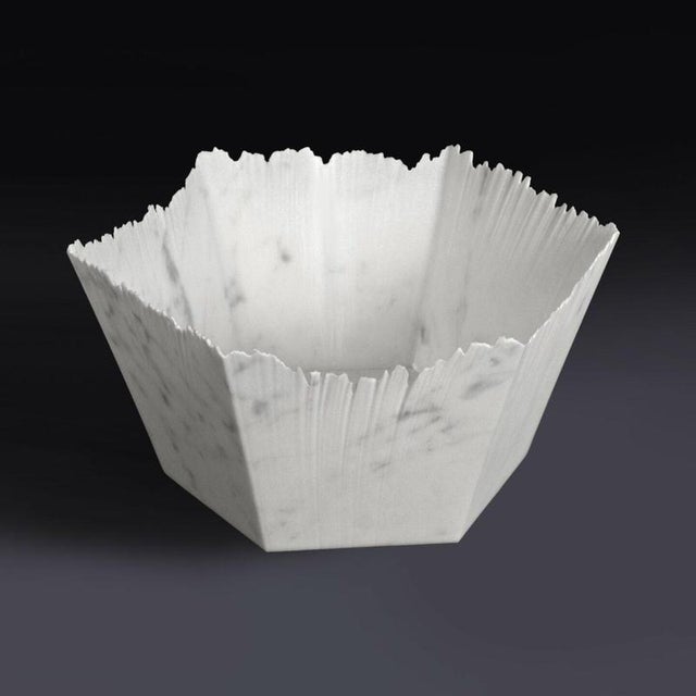 Drap c hexagonal decorative bowl in white carrara marble by bufalini marmi dimensions: d 28 x w 28 x h 11 cm. Materials:...