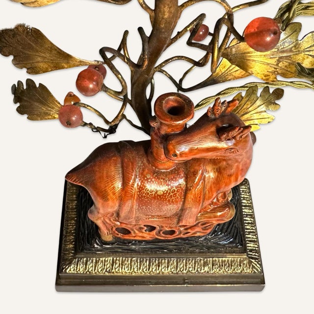 Red Pair of Chinese Ceramic Spotted Deer Joss Stick Holders Converted to Lamps by Nicholas Hayden, New York For Sale - Image 8 of 9