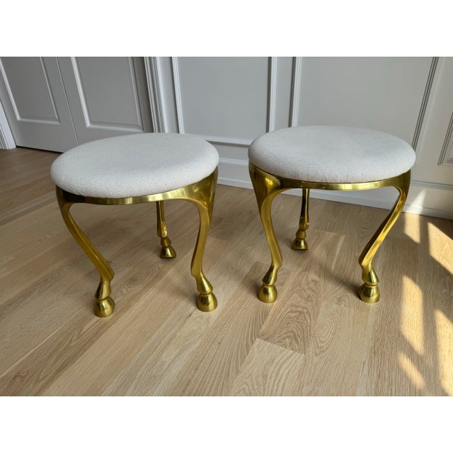 Contemporary Pair of Vintage Gallop Sculptural Brass Stools / Ottomans by Ayush Kasliwal for Cb2– Cast Aluminum Equine Form, Archived Design For Sale - Image 3 of 11