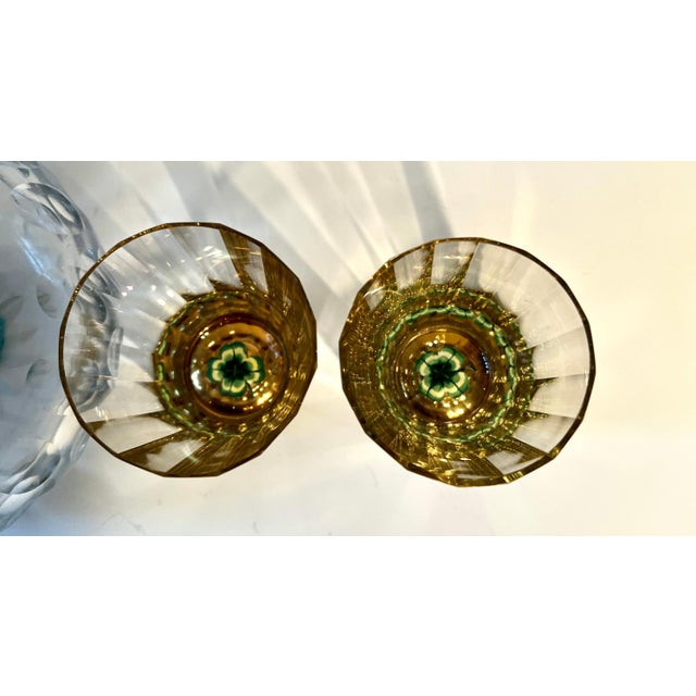 Transparent Decanter and Four Crystal Shot Glasses with Hand Painted Clover Details - 5 Pieces For Sale - Image 8 of 12