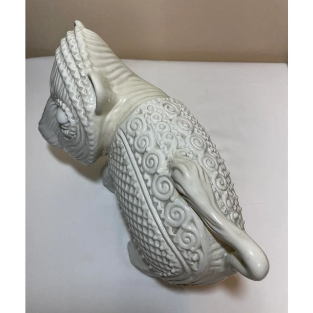 Off-white Mid Century Large 14” Italian Textured Pottery Lion Sculpture Marked For Sale - Image 8 of 12