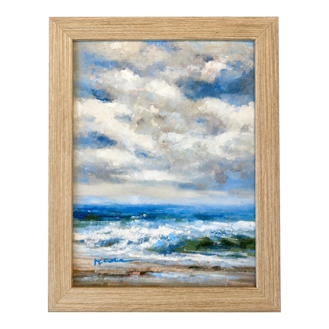 Seascape Ocean Waves Dramatic Stormy Impressionist Coastal Original Oil Painting by H. Cole For Sale