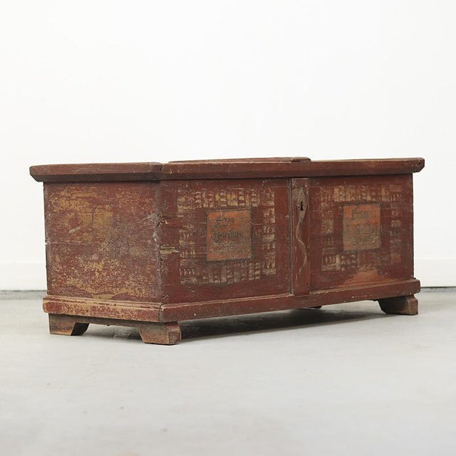 Rustic Painted Bridal Chest, 1854 For Sale - Image 3 of 9