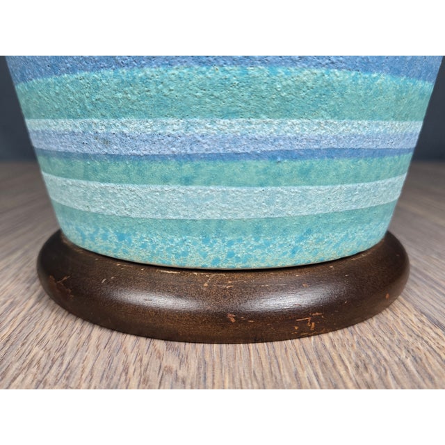 Mid 20th Century Danish Modern Blue Turquoise Striped Pottery Table Lamp For Sale - Image 12 of 14