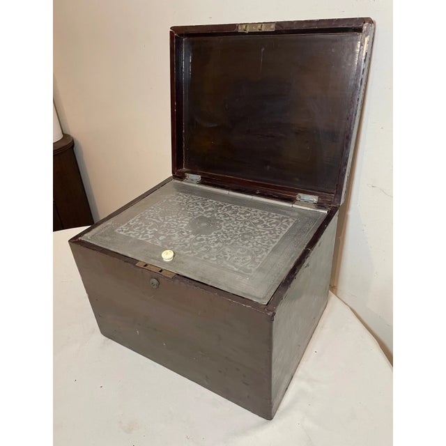 Large Antique 1800's Handmade J Bramah London Lacquered Wood Pewter Humidor Box For Sale - Image 4 of 17