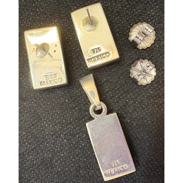 Mexican Sterling Silver Channel Inlay Multi-Stone Earrings W/ Matching Pendant .925 Mexico For Sale - Image 9 of 9