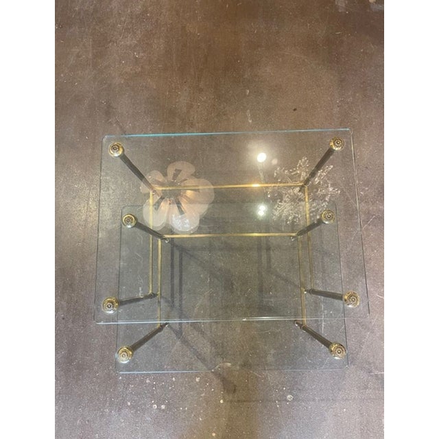 Set of Vintage French Brass Nesting Tables With Glass Tops For Sale - Image 4 of 6