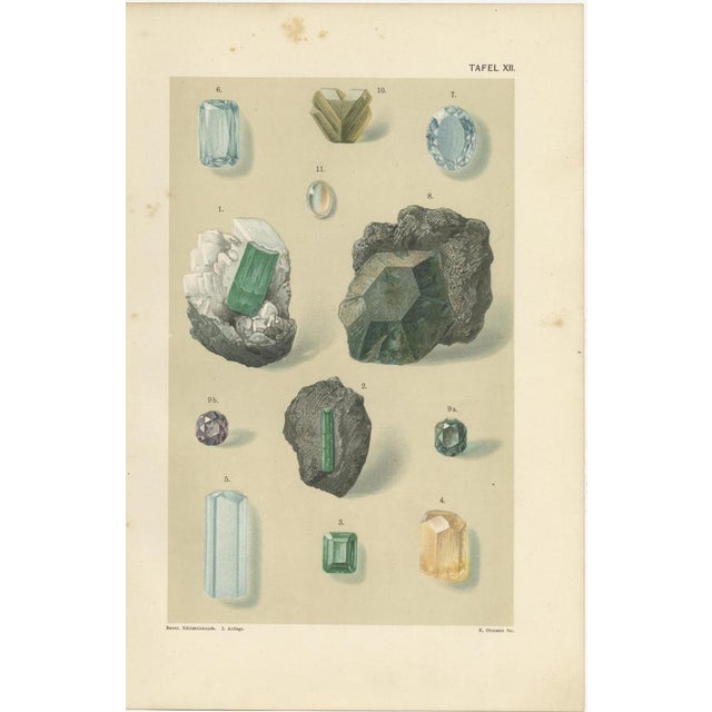 Antique Gemstone Prints with Blue and Green Minerals from Bauer, 1900s, Set of 4 For Sale - Image 4 of 10