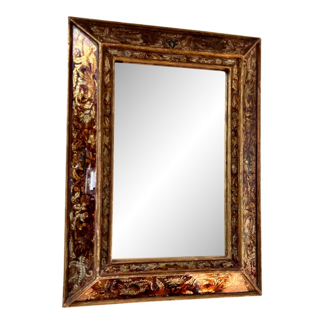 Rare 19th-century Florentine verre églomisé mirror, crafted in Florence, Italy, circa 1850–1880. The frame is composed of...