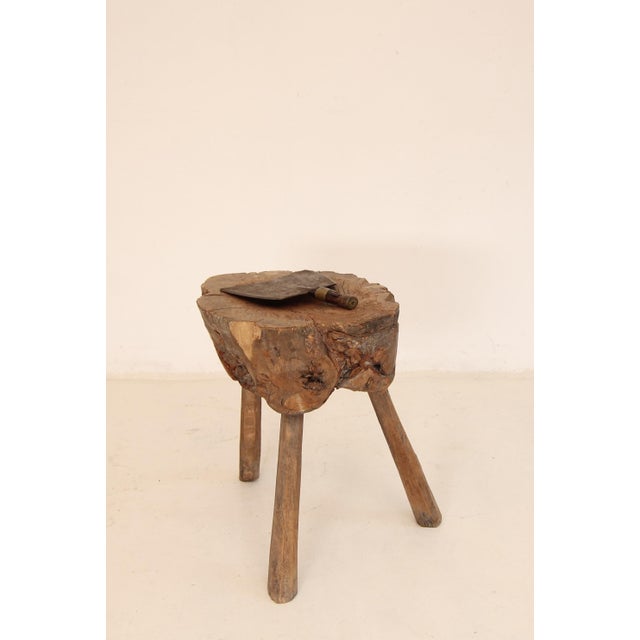 1920s Primitive Wabi Sabi Wooden Chopping Block Side Table, Early 20th Century For Sale - Image 5 of 18