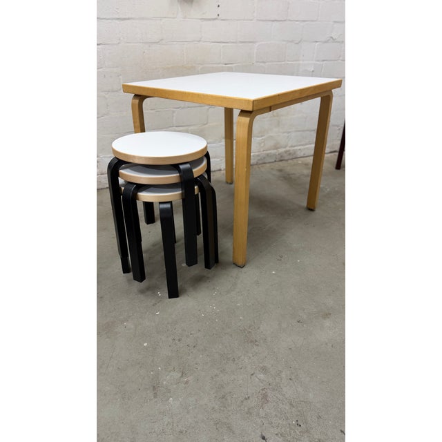 Mid-Century Modern 81C Table and Stools by Alvar Aalto for Artek, 2010, Set of 4 For Sale - Image 3 of 15