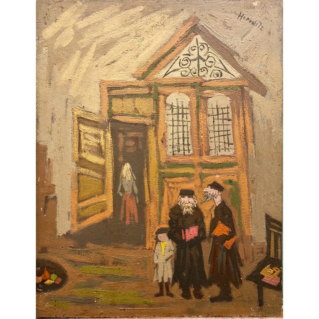 Peter Horowitz, Judaica Oil Painting Jewish Family Interior Shtetl Scene, c.1950s For Sale