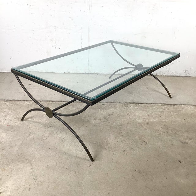 Metal Sculptural Patinated Iron and Beveled Glass Coffee Table For Sale - Image 7 of 14