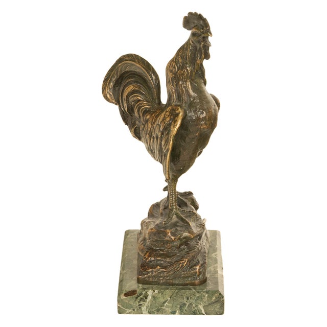 Bronze Antique French Bronze Animalier Sculpture Statue Rooster Cockerel Chicken by Louis-Albert Carvin, 1900 For Sale - Image 8 of 14