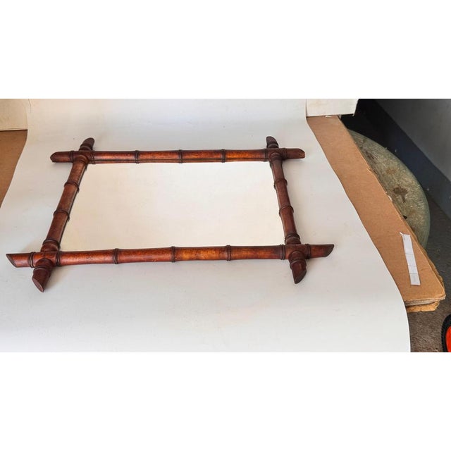 Medium Brown Faux Bamboo Mirror, France, 1940s For Sale - Image 13 of 14