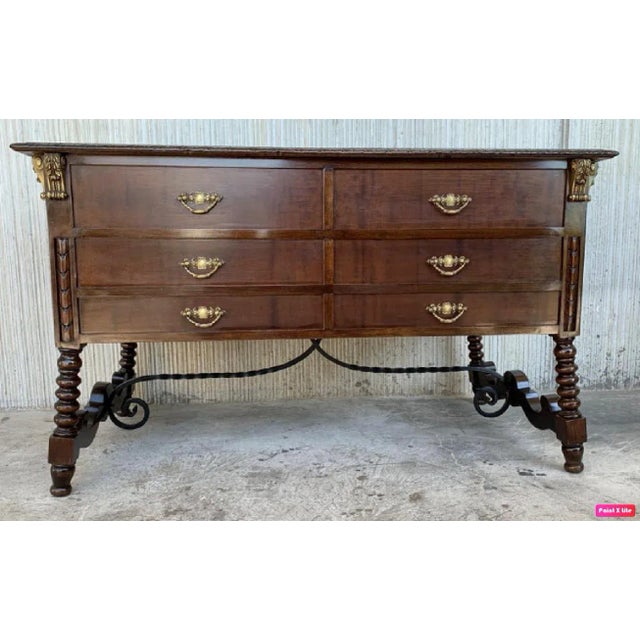 Spanish Butcher Block with Six Drawers and Bronze Hardware, 1890 For Sale - Image 3 of 8