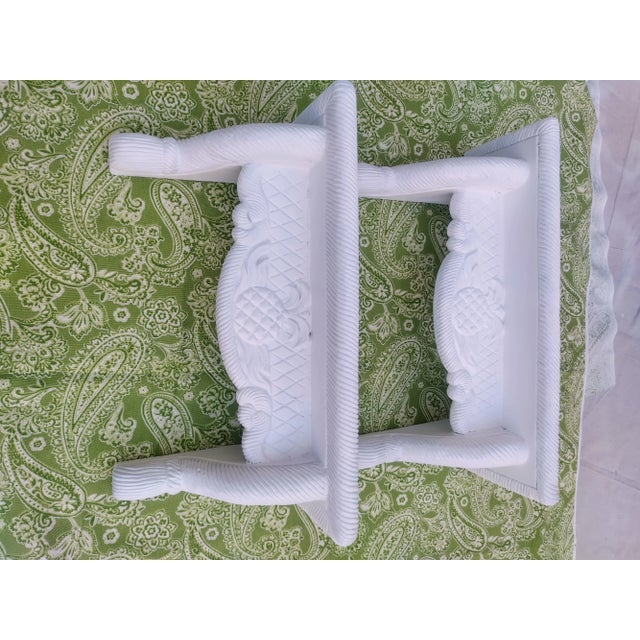 White Rare Vintage Solid Wood Carved Pineapples Gampel- Stoll Wall Shelves- a Pair For Sale - Image 8 of 9