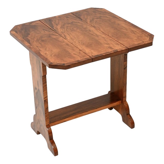 Art Deco Figured Walnut Occasional Drop Leaf Side Table, 1930 For Sale