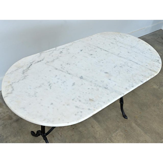 White Early 20th Century French Marble Top Capsule Shape Bistro Table For Sale - Image 8 of 11