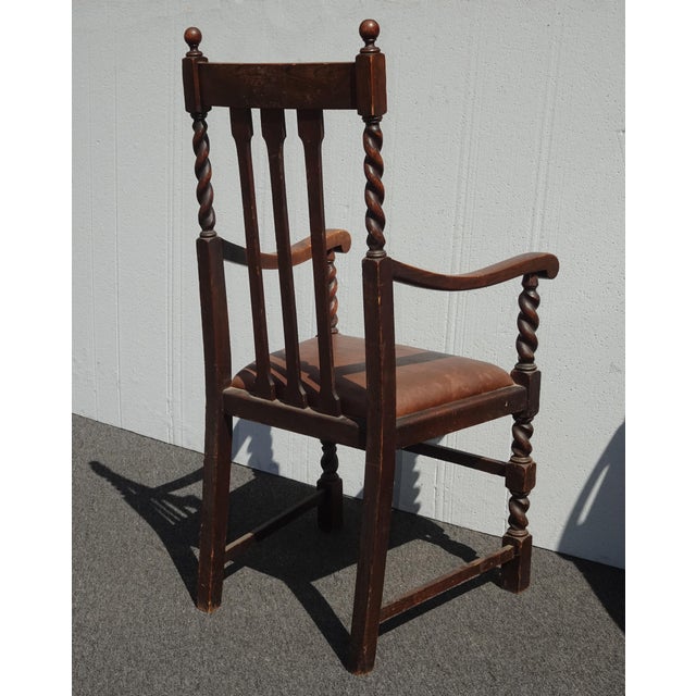 Vintage French Country Brown Oak Barley Twist Arm Chair For Sale - Image 15 of 16