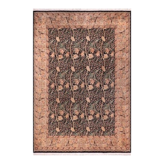 Shabby Chic 1990's Daffodils Pak-Persian Black/Tan Wool Rug - 9'0'' X 12'1'' For Sale