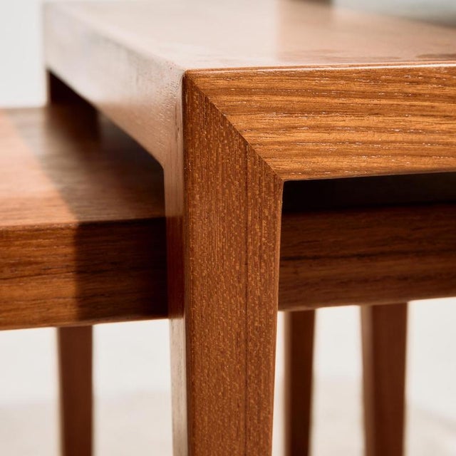 Teak Model 163 Nesting Tables by Severin Hansen for Haslev Møbelfabrik, 1960s, Set of 3 For Sale - Image 6 of 16