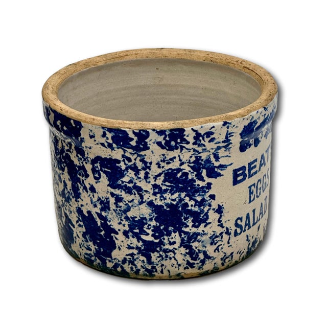 Unusual Antique American Blue Spongeware Decorated Kitchen Beater Jar - Circa Very Early 1900s For Sale - Image 12 of 18