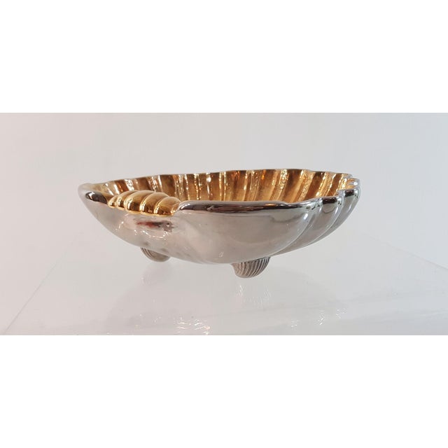 Gold Large Vintage Ceramic Clam Shell Bowl from San Marco For Sale - Image 8 of 9