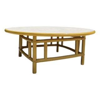 Vintage 42” Round Bamboo Coffee Table in the Style of Ficks Reed For Sale