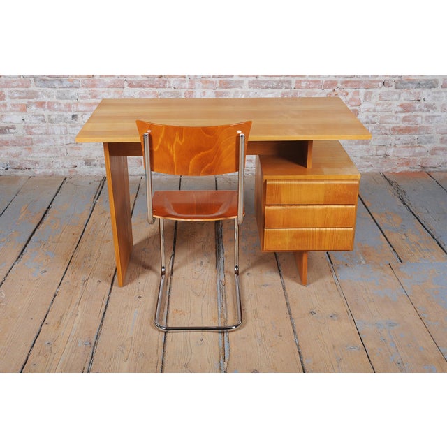 Mid-Century Writing Desk in Oak by B. Landsman, Czech, 1950s For Sale - Image 9 of 11